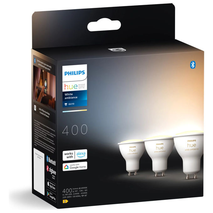 Philips, Faretto Connesso GU10 White Ambiance, LED 5W, Confezione da 3