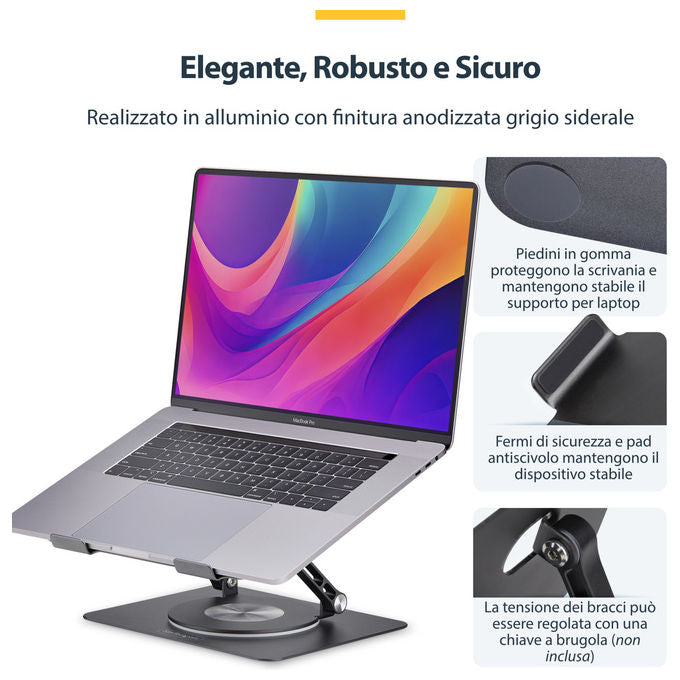 StarTech.com, Supporto PC Portatile Girevole a 360°, Rialzo Scrivania Ergonomico, Inclinazione Regolabile, Alluminio