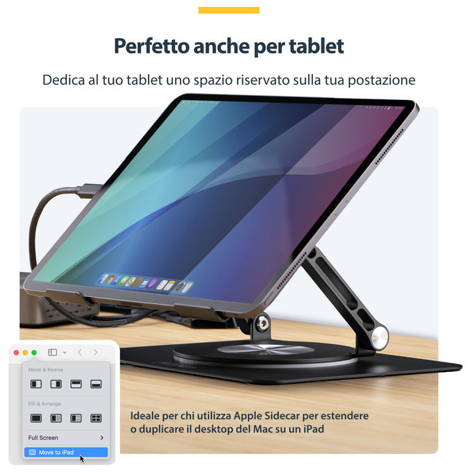 StarTech.com, Supporto PC Portatile Girevole a 360°, Rialzo Scrivania Ergonomico, Inclinazione Regolabile, Alluminio