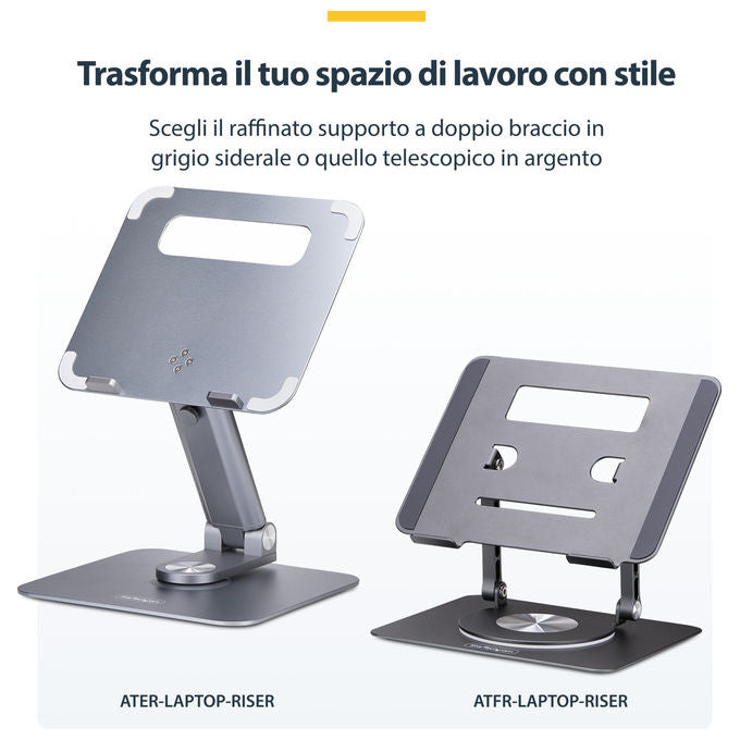StarTech.com, Supporto PC Portatile Girevole a 360°, Rialzo Scrivania Ergonomico, Inclinazione Regolabile, Alluminio