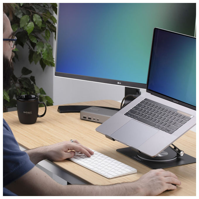 StarTech.com, Supporto PC Portatile Girevole a 360°, Rialzo Scrivania Ergonomico, Inclinazione Regolabile, Alluminio