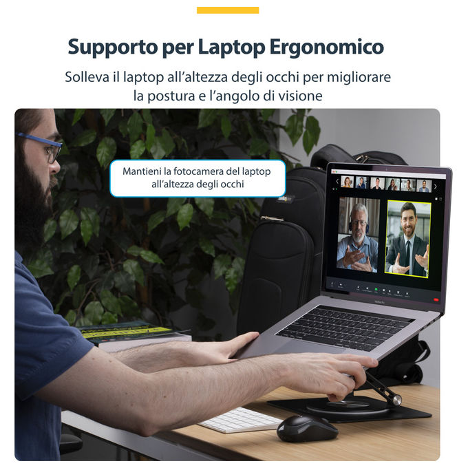 StarTech.com, Supporto PC Portatile Girevole a 360°, Rialzo Scrivania Ergonomico, Inclinazione Regolabile, Alluminio