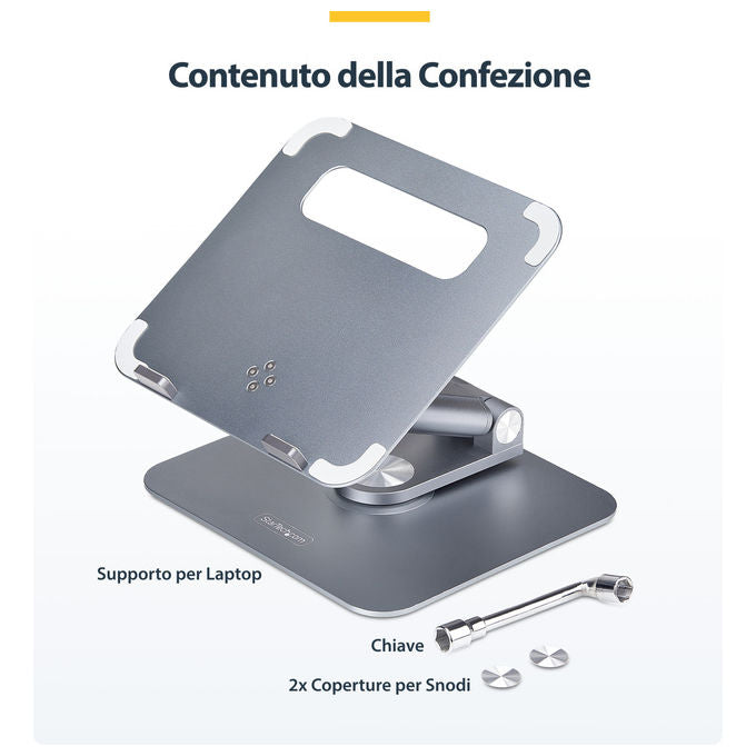 StarTech.com, Supporto PC Portatile con Base Girevole 360°, Regolabile in Altezza, Alluminio, Argento