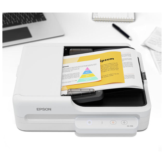 Epson, Scanner piano e ADF DS-1730, 1200 x 1200 DPI, A4, Nero, Bianco