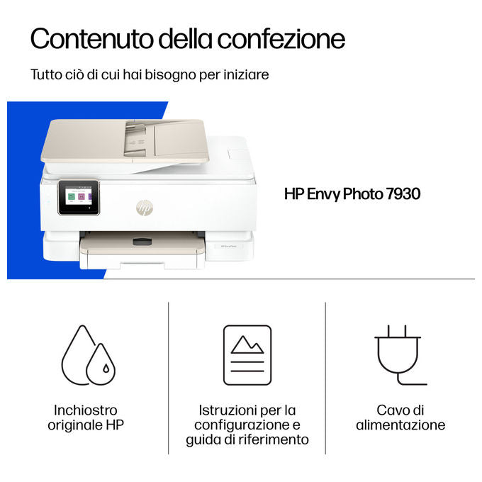 HP B63K5B Envy Photo 7930 Stampante Multifunzione Inkjet A4 Wi-Fi Duplex 4800x1200 DPI ADF Touchscreen colore Bianco