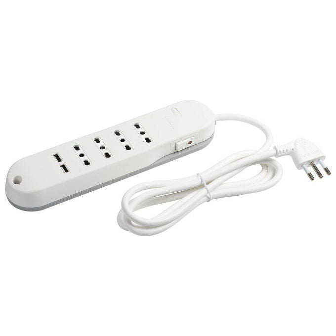 BTicino Slim, Prolunga Multipresa 4 Prese AC, 1.5m, Bianca con 2 USB