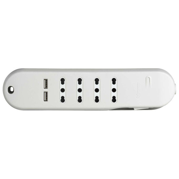 BTicino Slim, Prolunga Multipresa 4 Prese AC, 1.5m, Bianca con 2 USB
