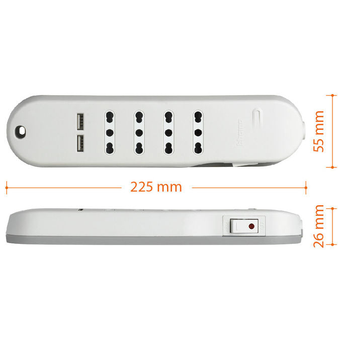BTicino Slim, Prolunga Multipresa 4 Prese AC, 1.5m, Bianca con 2 USB