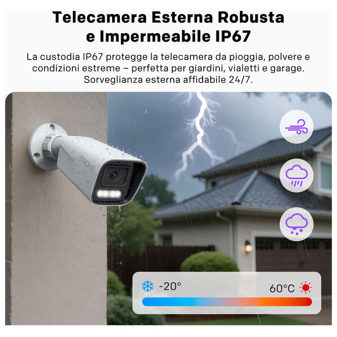 Strong Telecamera Esterna 3K, PoE, Rilevamento Movimento-Umano, Visione Notturna, IP67