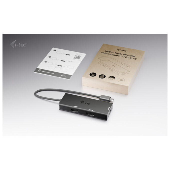 I-tec, Adattatore Video USB-C Triplo 4K HDMI, Power Delivery 100W