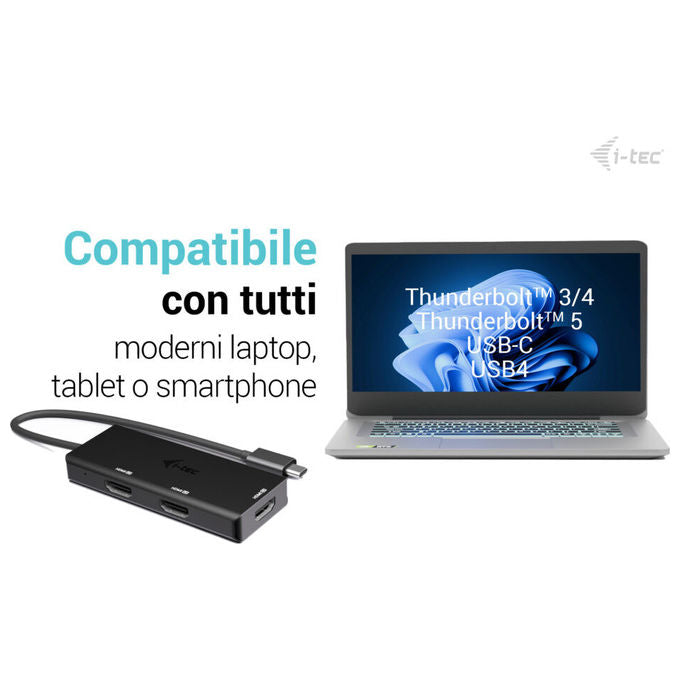I-tec, Adattatore Video USB-C Triplo 4K HDMI, Power Delivery 100W
