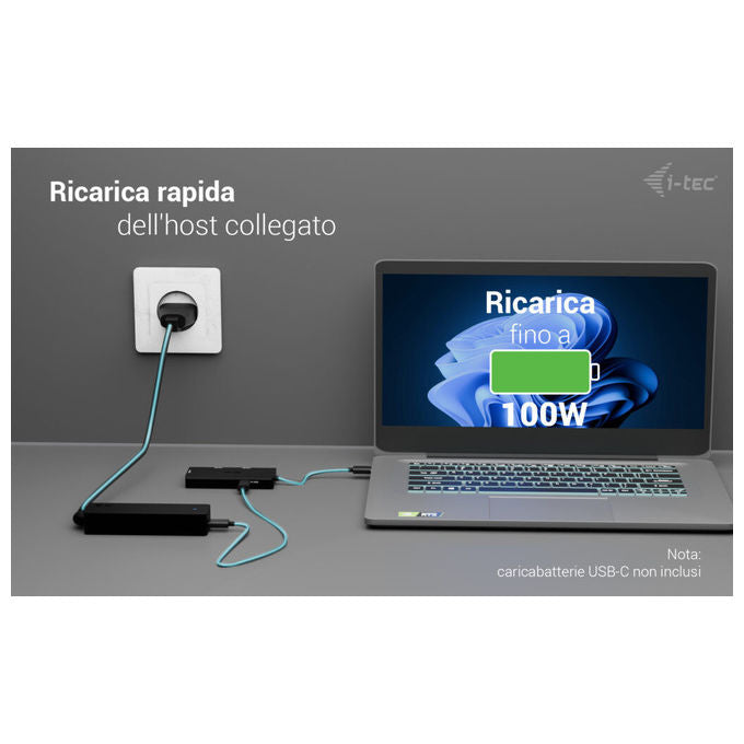 I-tec, Adattatore Video USB-C Triplo 4K HDMI, Power Delivery 100W
