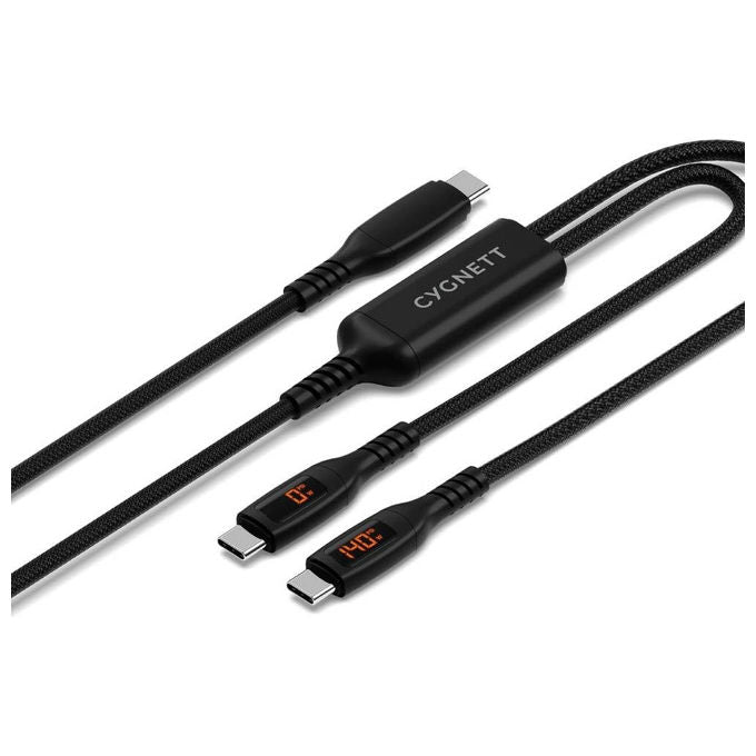 Cygnett, Cavo USB-C Doppio Split LED 140W, 1.5m, Nero