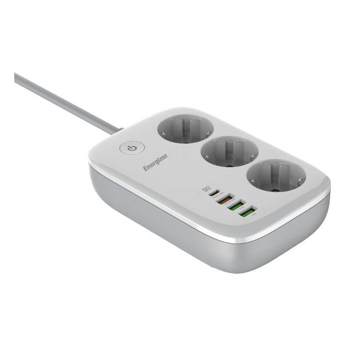 Energizer, Multipresa 3 Schuko, 3 USB-A, 1 USB-C, 2 m, Bianca con WiFi