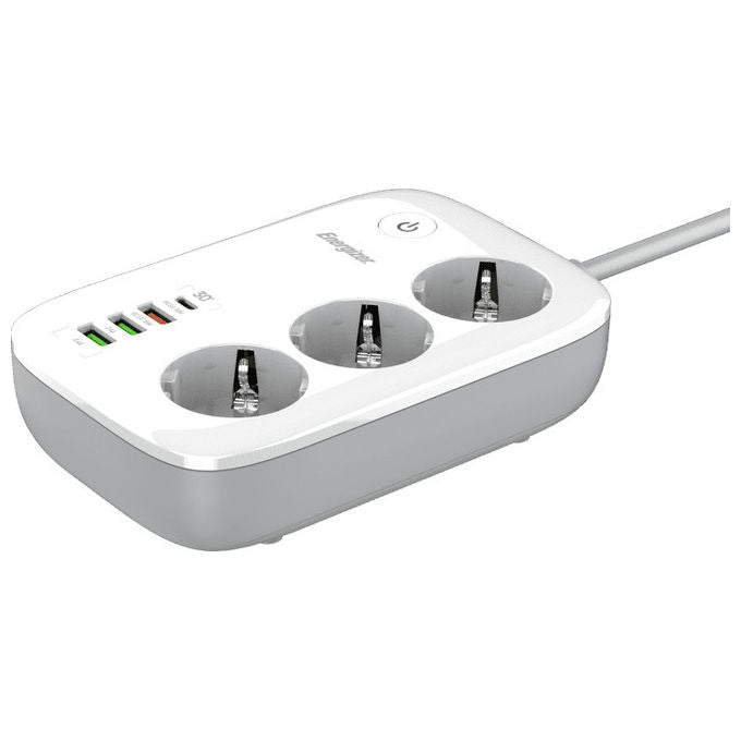 Energizer, Multipresa 3 Schuko, 3 USB-A, 1 USB-C, 2 m, Bianca con WiFi