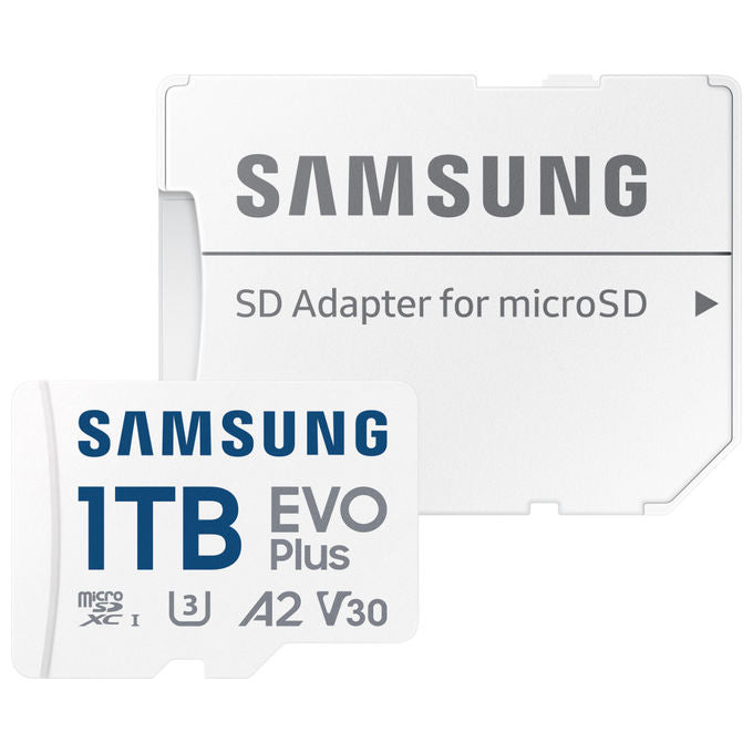Samsung MB-MC1T0SA-EU EVO Plus Scheda microSD 1 TB UHS-I U3 V30 A2 velocita' lettura 160 MB-s colore Bianco