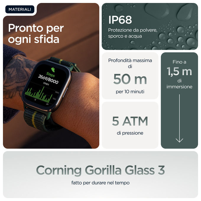 Motorola, Moto Watch Fit, Smartwatch, Display OLED 1.9'', GPS, Verde e Grigio