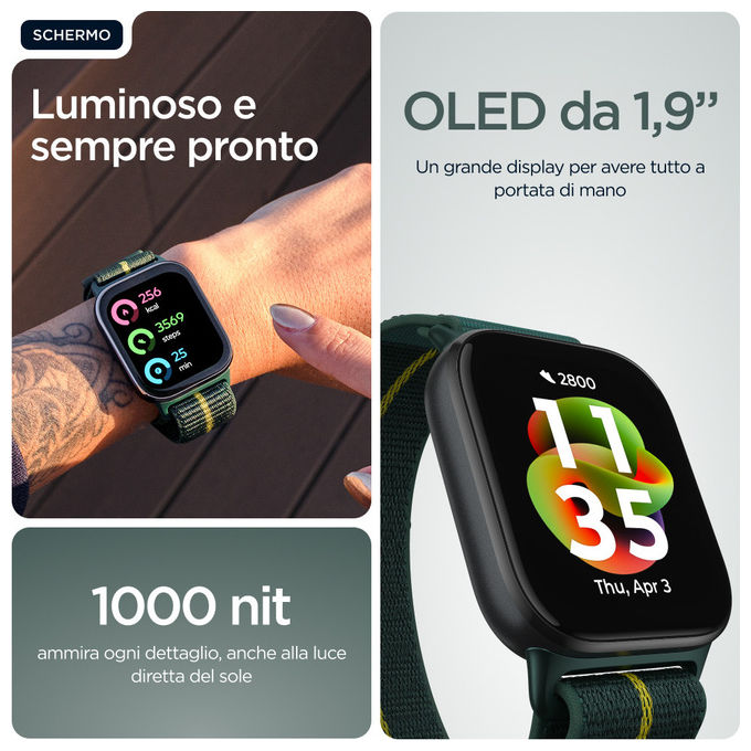 Motorola, Moto Watch Fit, Smartwatch, Display OLED 1.9'', GPS, Verde e Grigio