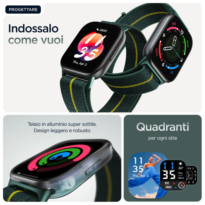 Motorola, Moto Watch Fit, Smartwatch, Display OLED 1.9'', GPS, Verde e Grigio