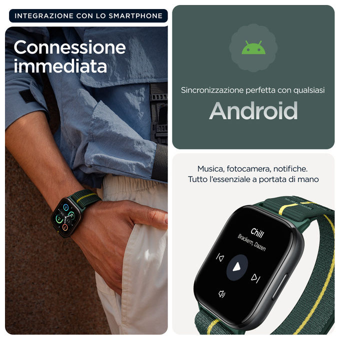 Motorola, Moto Watch Fit, Smartwatch, Display OLED 1.9'', GPS, Verde e Grigio