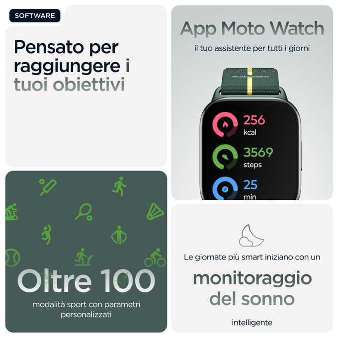 Motorola, Moto Watch Fit, Smartwatch, Display OLED 1.9'', GPS, Verde e Grigio