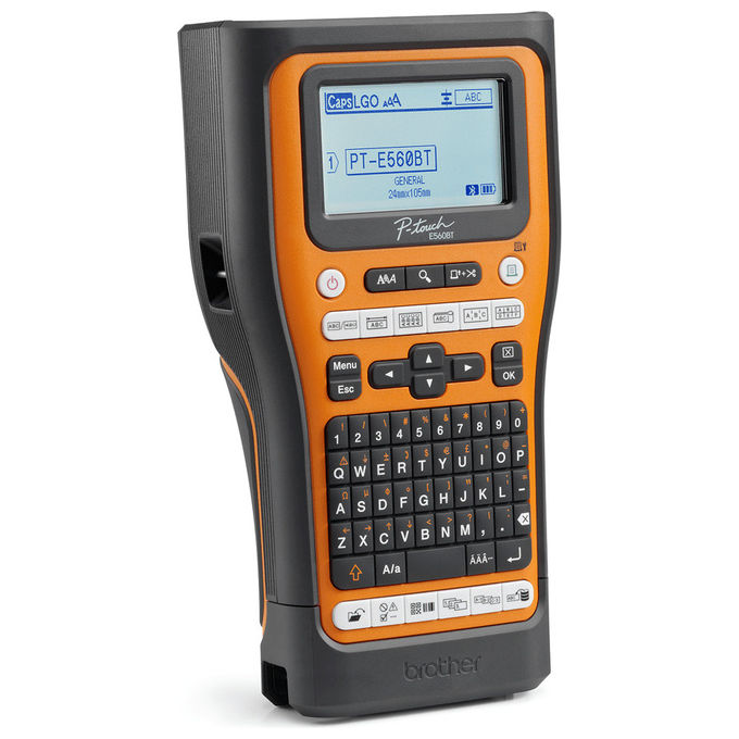Brother PT-E560BTVP Etichettatrice Palmare Professionale Bluetooth 5.0 QWERTY Nastri TZe HSe fino a 24 mm Settore Elettrico colore Nero Arancione