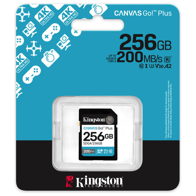 Kingston Technology, Scheda SDXC 256GB, Canvas Go! Plus, Gen4 200MB-s, C10 UHS-I U3 V30