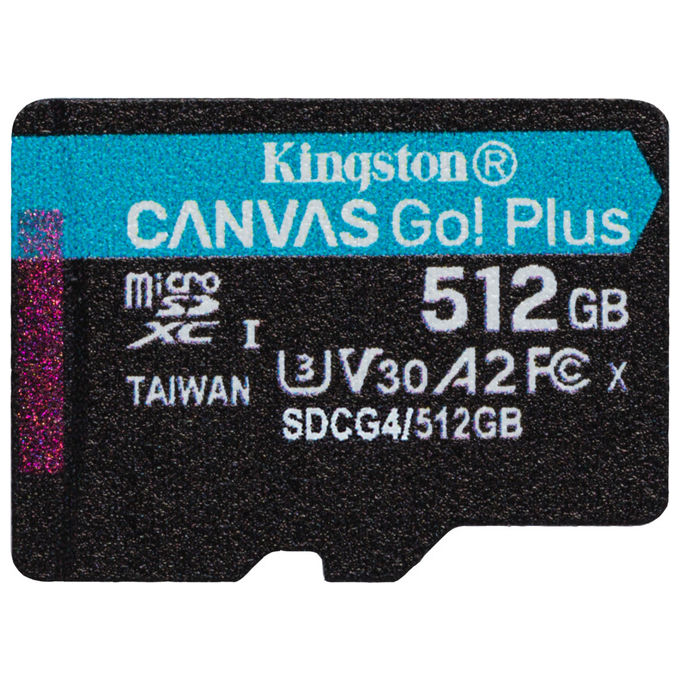 Kingston Technology, MicroSDXC 512 GB, Canvas Go Plus Gen4 200R A2 U3, Singola senza ADP