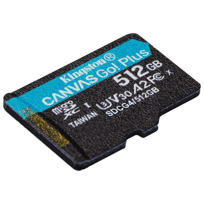 Kingston Technology, MicroSDXC 512 GB, Canvas Go Plus Gen4 200R A2 U3, Singola senza ADP