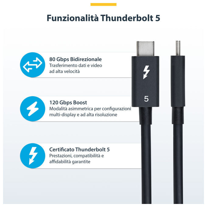 StarTech.com, Cavo Thunderbolt 5, 80 Gbps fino a 120 Gbps, 80 cm, 240 W PD, 8K 60 Hz