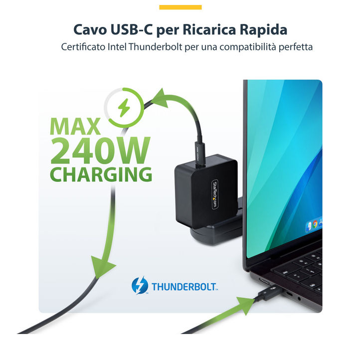 StarTech.com, Cavo Thunderbolt 5, 80 Gbps-120 Gbps, 240W PD, 8K 60Hz, 50cm, Compatibile Thunderbolt 4-USB4-USB-C