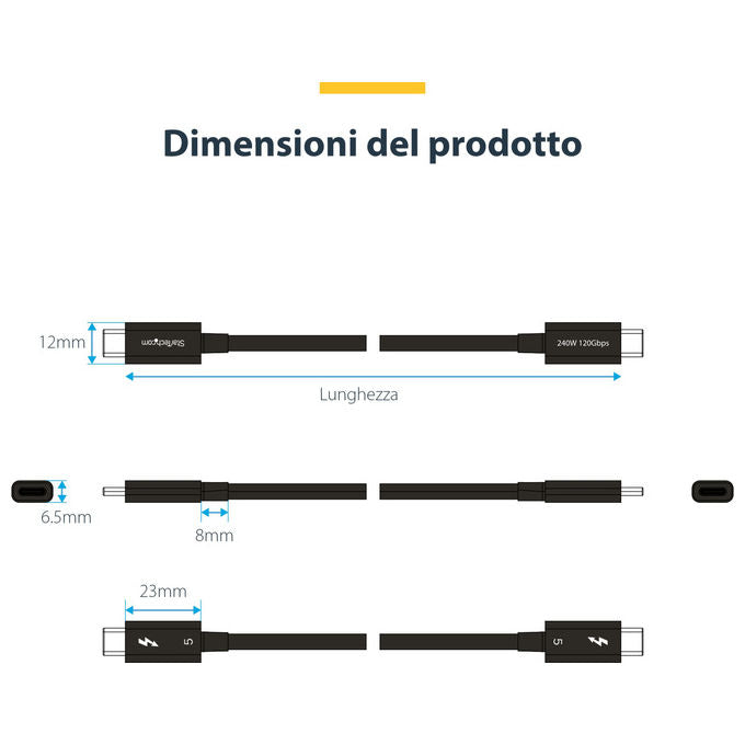 StarTech.com, Cavo Thunderbolt 5, 80 Gbps-120 Gbps, 240W PD, 8K 60Hz, 50cm, Compatibile Thunderbolt 4-USB4-USB-C