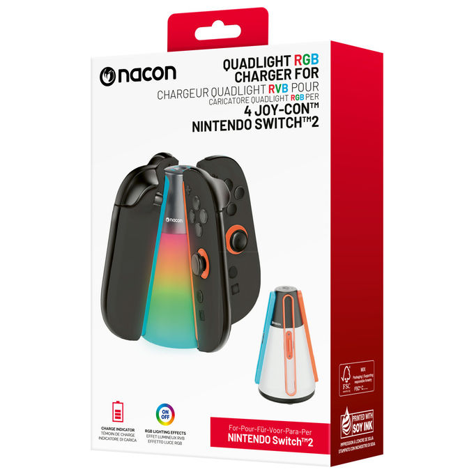 Bigben Interactive Nacon, Base di Ricarica Quadrupla RGB per 4 Joy-Con Nintendo Switch