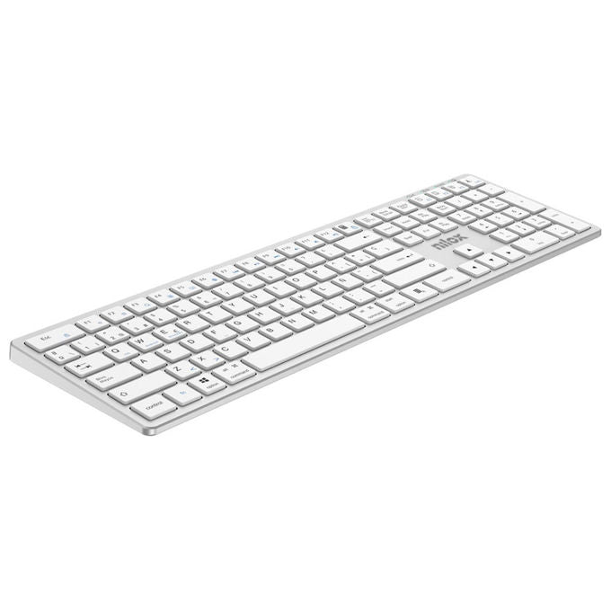 Nilox, Tastiera in alluminio Dual, Wireless e BT, Argento
