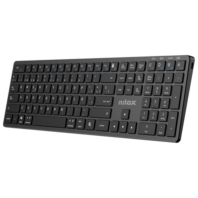 Nilox, Tastiera in alluminio Dual, Wireless e BT, Batteria integrata