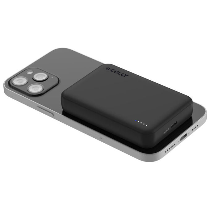 Celly, Powerbank Magnetico Wireless 15W, 10000 mAh, con USB-C 20W, Ricarica Rapida, MagSafe
