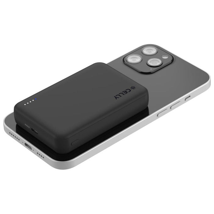 Celly, Powerbank Magnetico Wireless 15W, 10000 mAh, con USB-C 20W, Ricarica Rapida, MagSafe