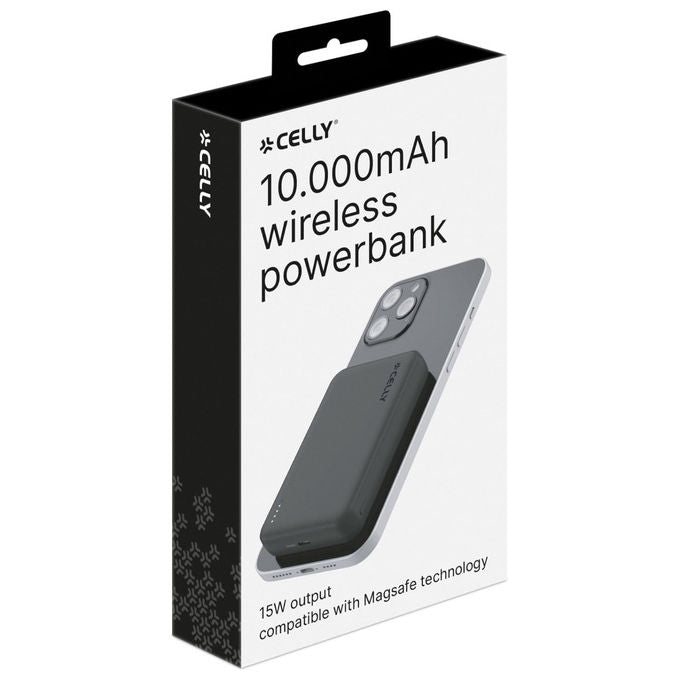 Celly, Powerbank Magnetico Wireless 15W, 10000 mAh, con USB-C 20W, Ricarica Rapida, MagSafe