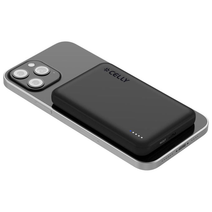 Celly, Powerbank MagSafe, Ricarica Wireless 15W, USB-C 20W, 5000mAh