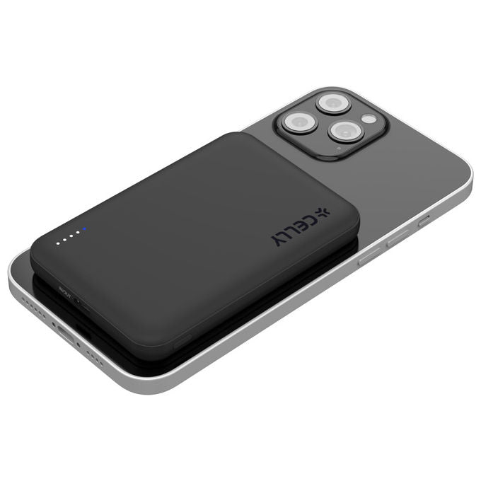 Celly, Powerbank MagSafe, Ricarica Wireless 15W, USB-C 20W, 5000mAh