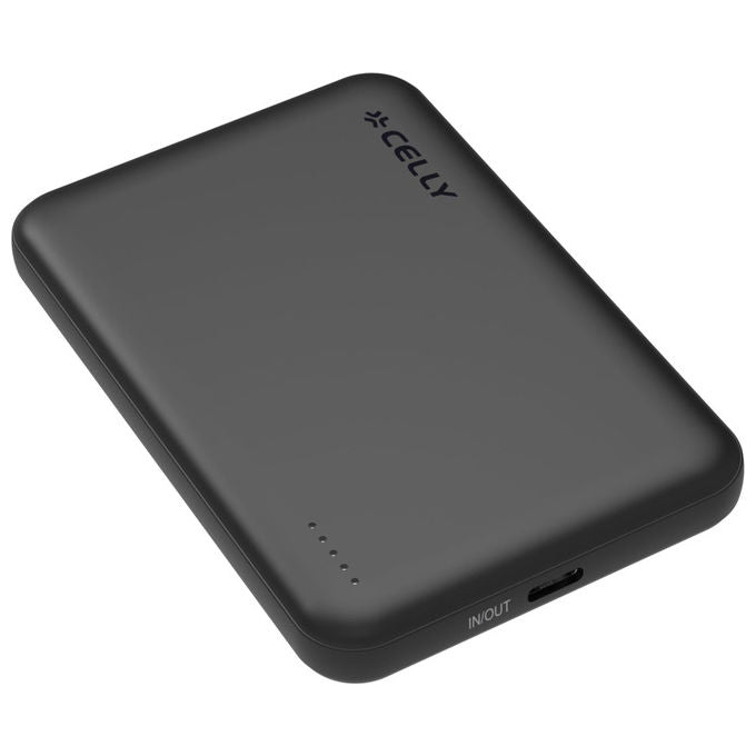 Celly, Powerbank MagSafe, Ricarica Wireless 15W, USB-C 20W, 5000mAh