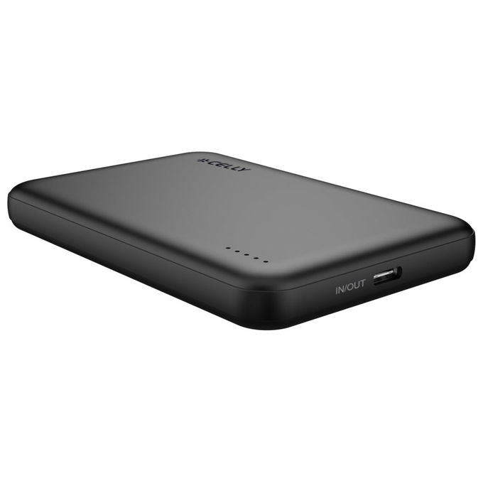 Celly, Powerbank MagSafe, Ricarica Wireless 15W, USB-C 20W, 5000mAh
