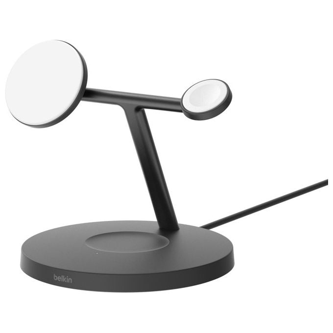 Belkin BoostCharge Pro, Stazione Ricarica Wireless 3-in-1 Qi2, 15W, Nero, Per Cuffie, Smartphone e Orologio
