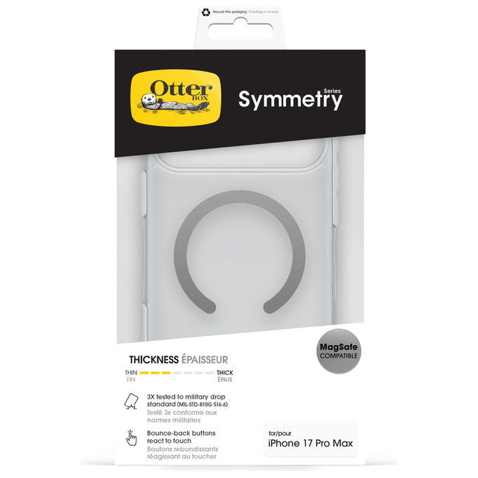 OtterBox, Symmetry Series Clear MagSafe, Custodia iPhone 17 Pro Max, Resistente a shock e cadute, Trasparente