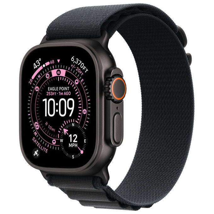 Apple, Cinturino Alpine Loop Nero 49 mm Medio, in Titanio Nero per Apple Watch