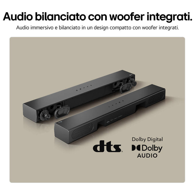LG S20A Soundbar 2.0 Canali 50W Dolby Digital DTS AI Sound Pro HDMI ARC Bluetooth 5.3 USB colore Nero