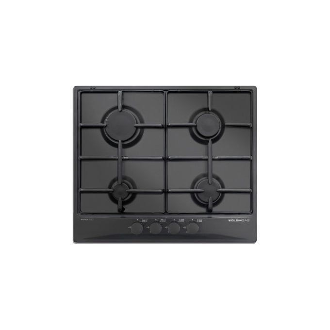 Glem Gas, Piano Cottura a Gas, Nero, da Incasso 60 cm, 4 Fuochi