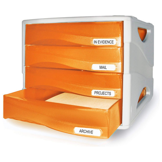 Arda, Cassettiera 4 Cassetti, Arancio Trasparente, Smile