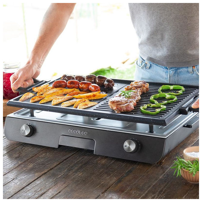 Cecotec Barbecue Elettrico, Acciaio Inox, 3000 W, Nero, Bistecchiera per Esterno
