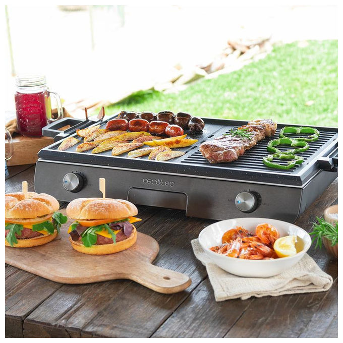 Cecotec Barbecue Elettrico, Acciaio Inox, 3000 W, Nero, Bistecchiera per Esterno